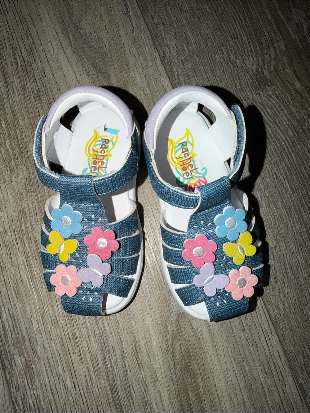 Rachel Navy Closed-Toe Sandals with Pink, Yellow, Purple & Blue Flower Accents